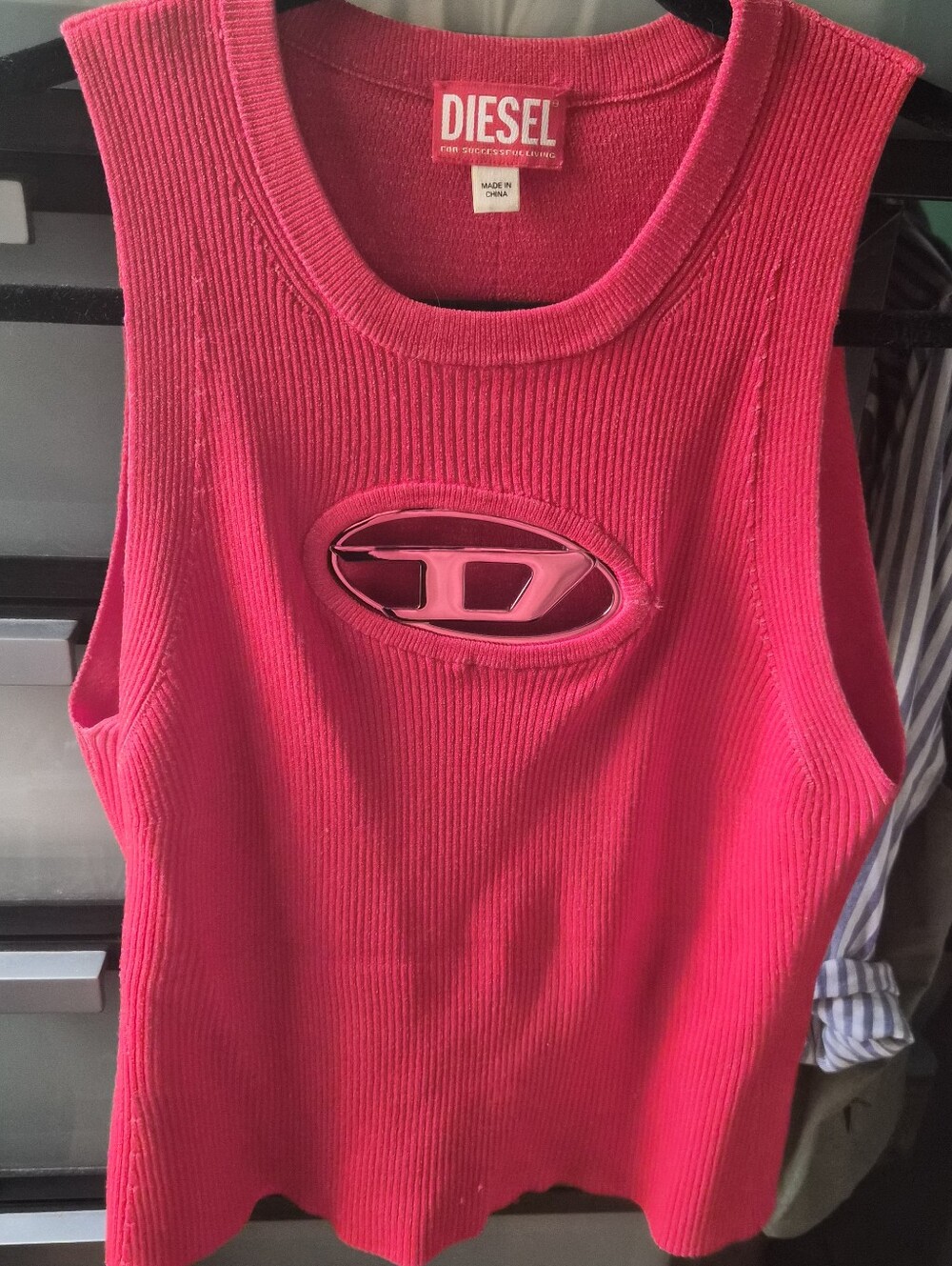 Diesel Red M-Onerva Ribbed Logo Tank Top